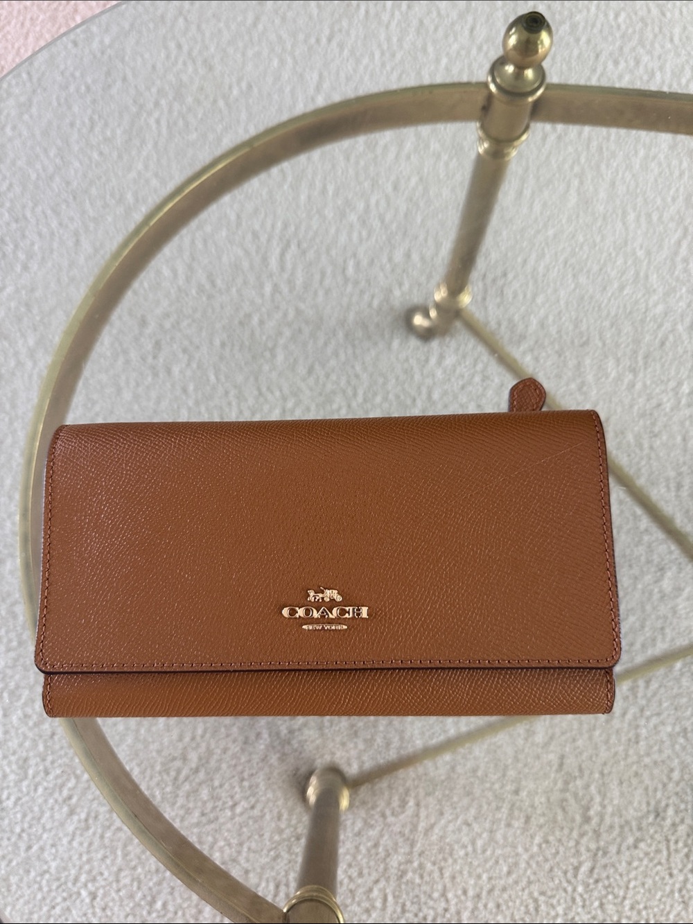Coach Tan Leather Continental Wallet with Gold Logo